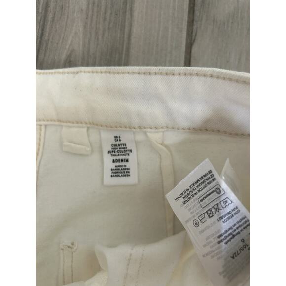 &Denim Jupe Culotte Wide Leg Jeans Womens Sz 6 Ivory High Waist Raw Undone Hem - Picture 2 of 3